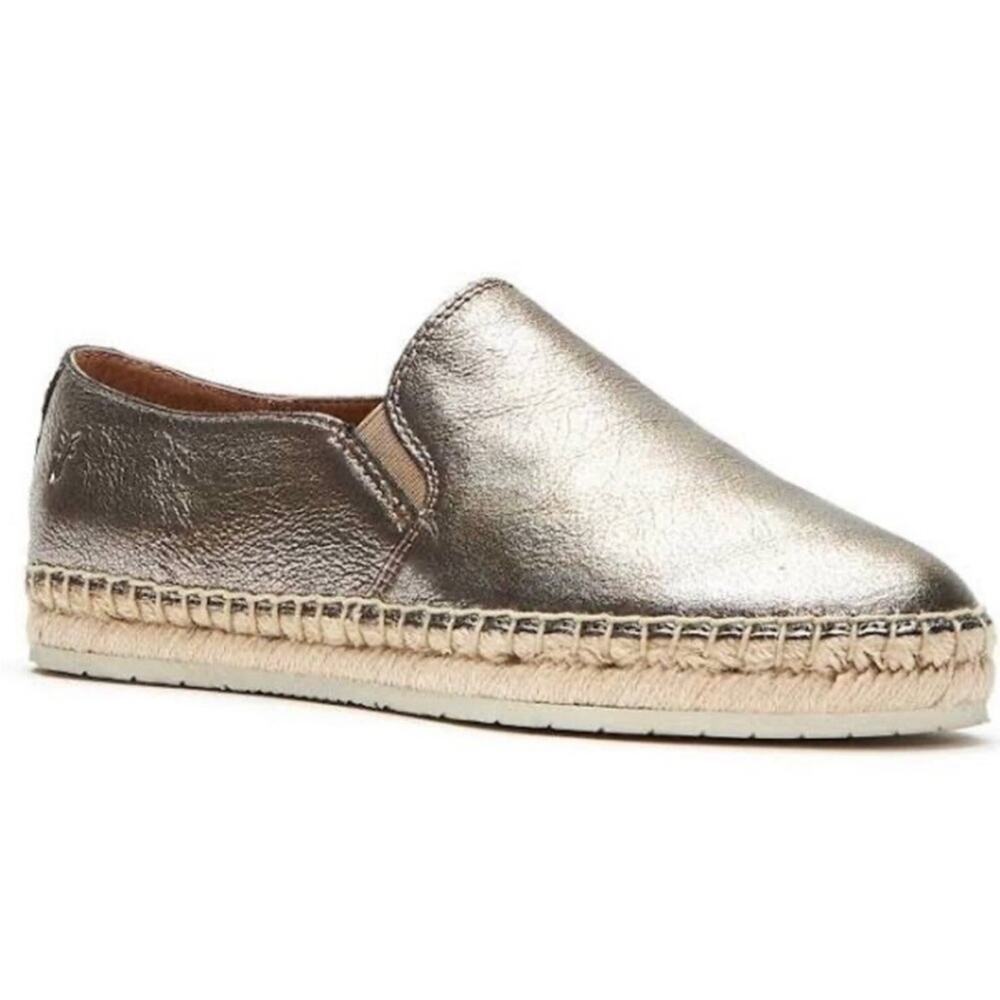 Frye Isabel Leather Espadrille Metallic Flat Slip On Women Size 8 Boho Glam